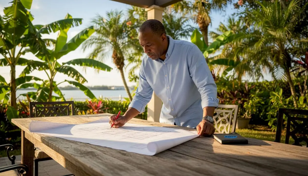 Architect reviewing custom home blueprints