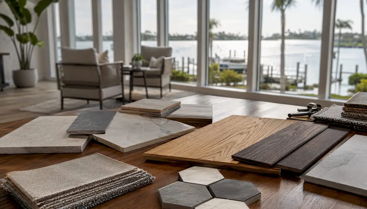 Flooring material samples on consultation table